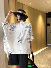 Loose Abstract Printed Irregular Stand-Collar Blouse